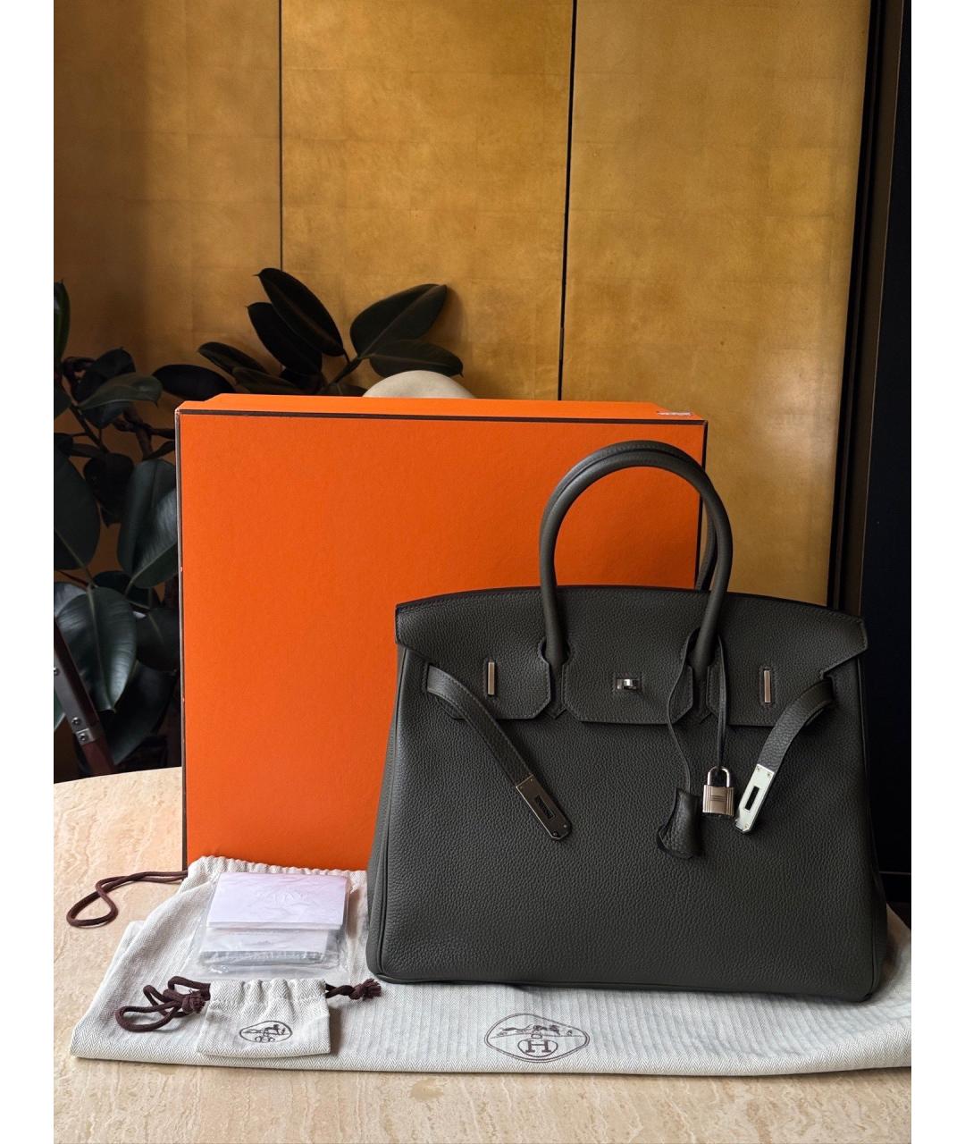 HERMES Серая кожаная сумка тоут, фото 3