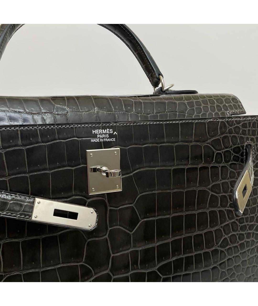 HERMES Черная кожаная сумка с короткими ручками, фото 6