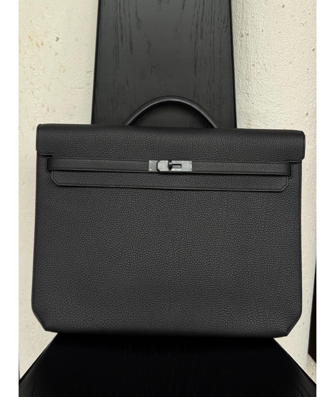 HERMES Черная кожаная сумка тоут, фото 3