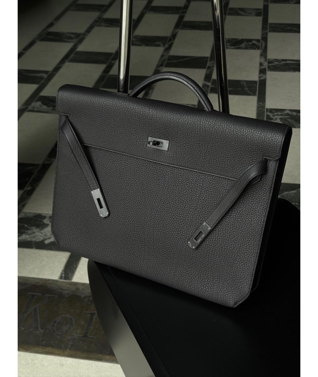 HERMES Черная кожаная сумка тоут, фото 2