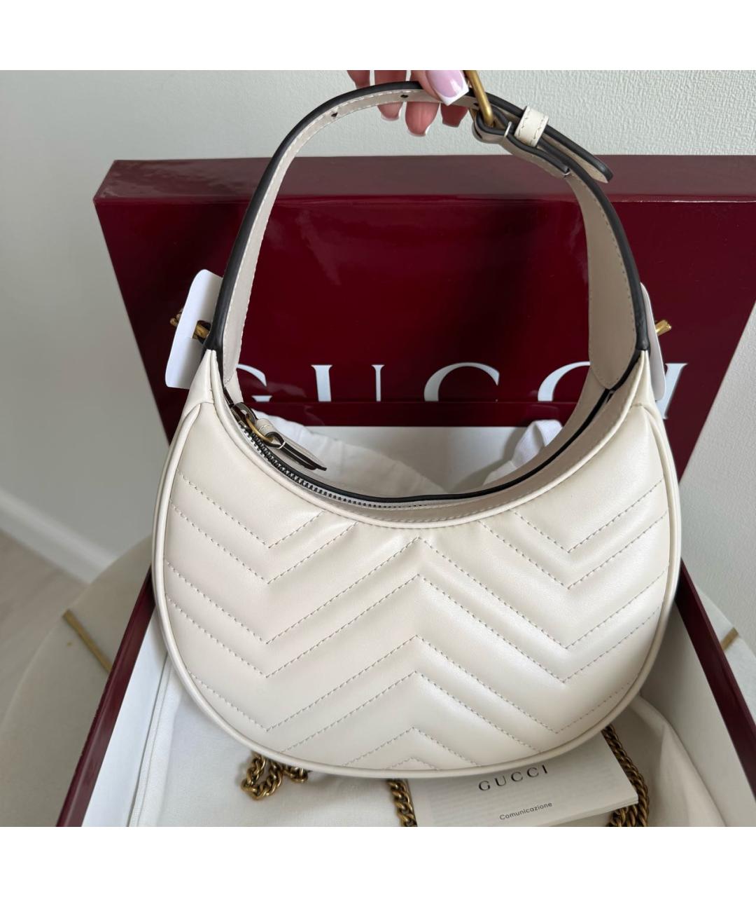 GUCCI Белая кожаная сумка через плечо, фото 3