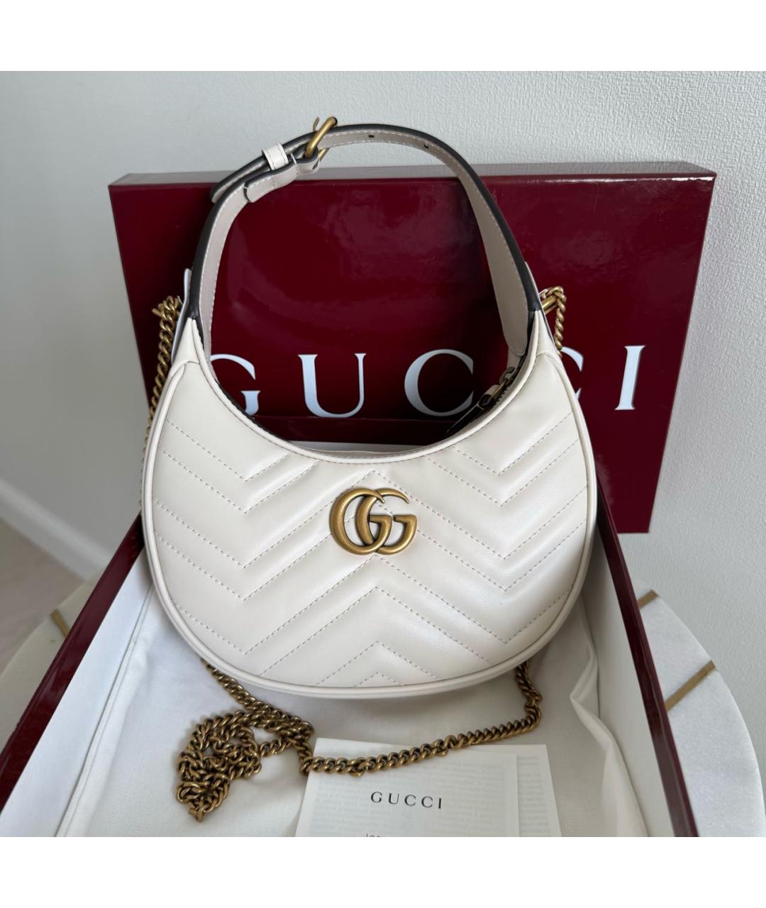 GUCCI Белая кожаная сумка через плечо, фото 2