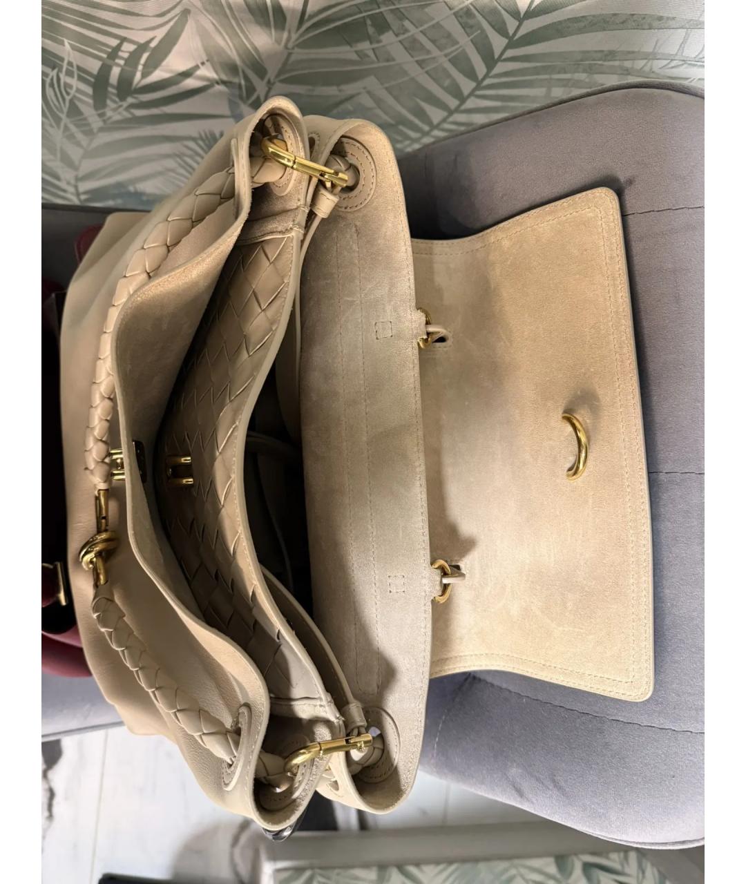 BOTTEGA VENETA Бежевая кожаная сумка с короткими ручками, фото 4