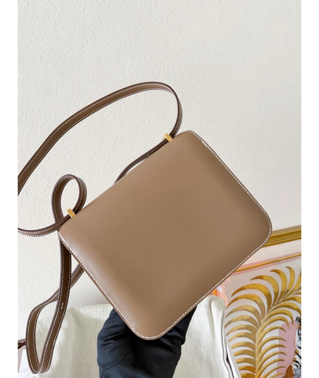 HERMES Бежевая кожаная сумка через плечо, фото 4