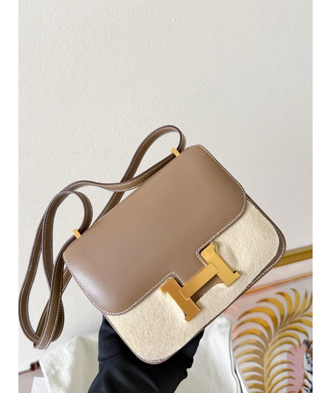 HERMES Бежевая кожаная сумка через плечо, фото 3