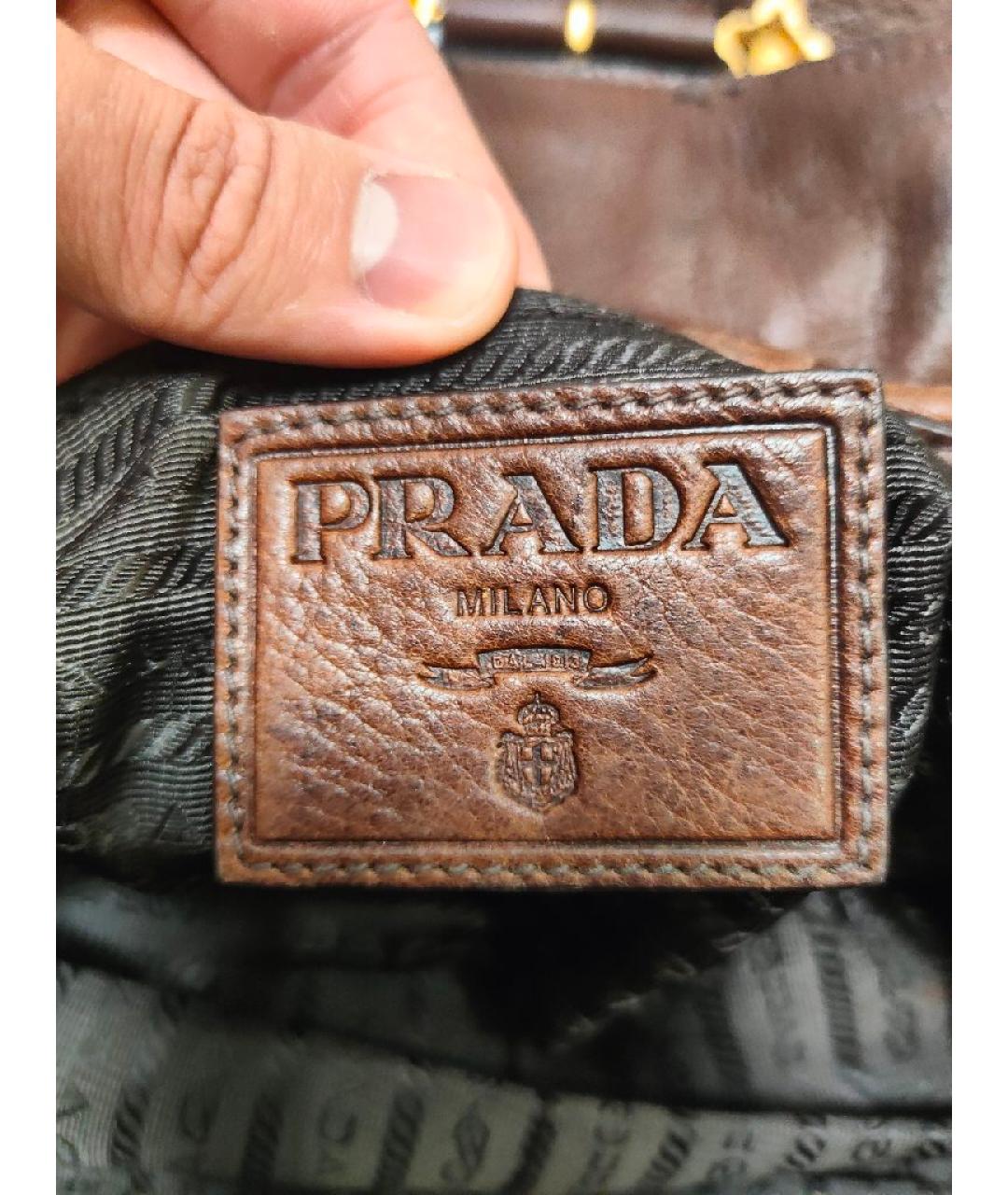 PRADA Коричневая кожаная сумка тоут, фото 6