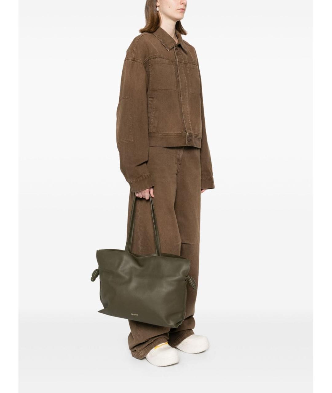 LOEWE Хаки кожаная сумка тоут, фото 3
