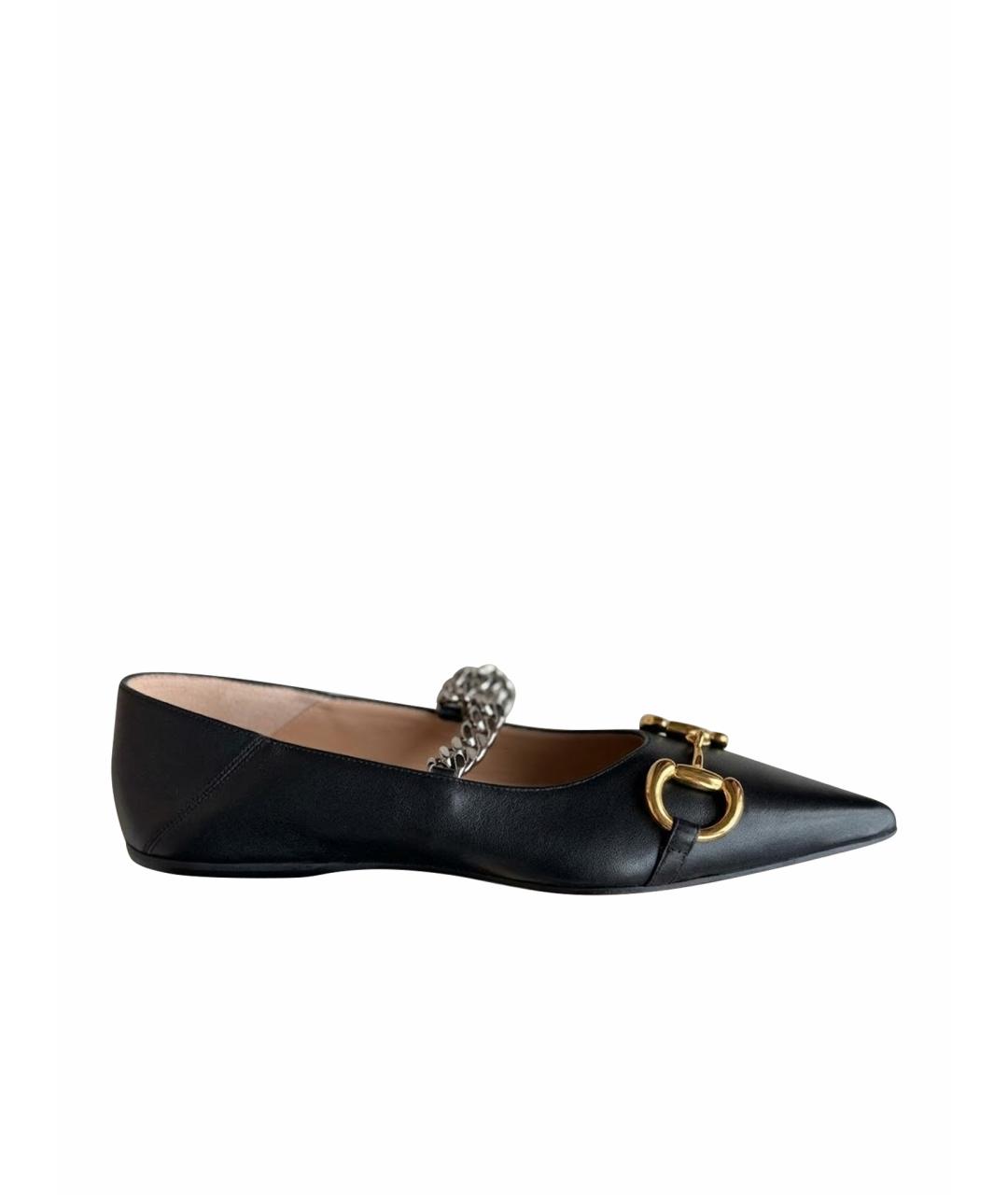 GUCCI Черные кожаные балетки, фото 1