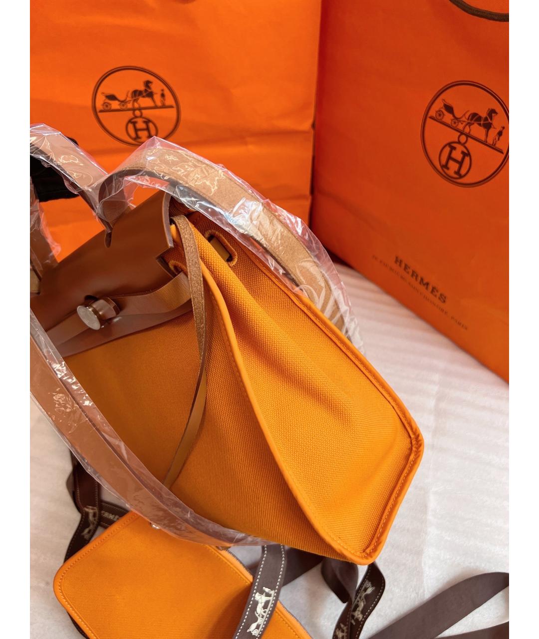 HERMES Оранжевая тканевая сумка через плечо, фото 5