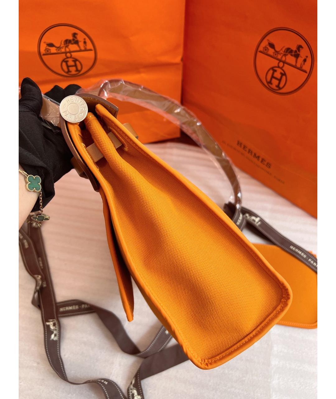 HERMES Оранжевая тканевая сумка через плечо, фото 4