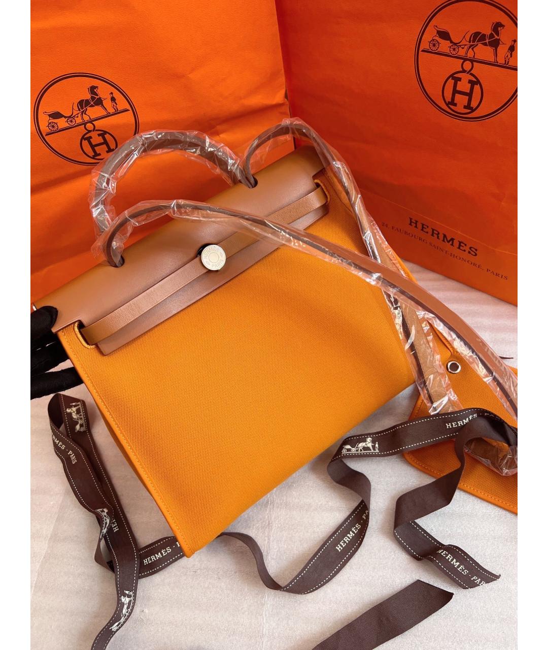 HERMES Оранжевая тканевая сумка через плечо, фото 7