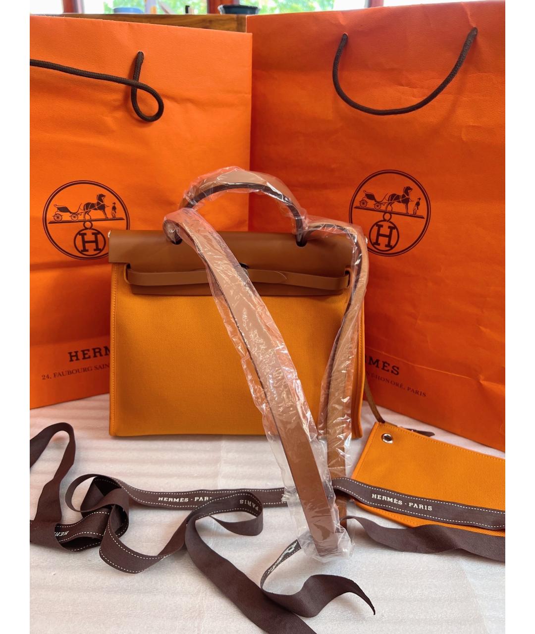 HERMES Оранжевая тканевая сумка через плечо, фото 2