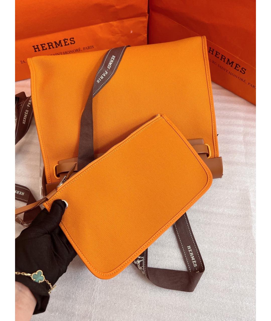 HERMES Оранжевая тканевая сумка через плечо, фото 6
