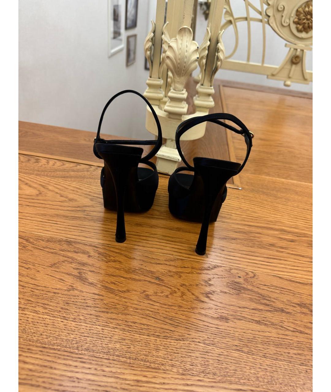 SAINT LAURENT Черные текстильные босоножки, фото 5