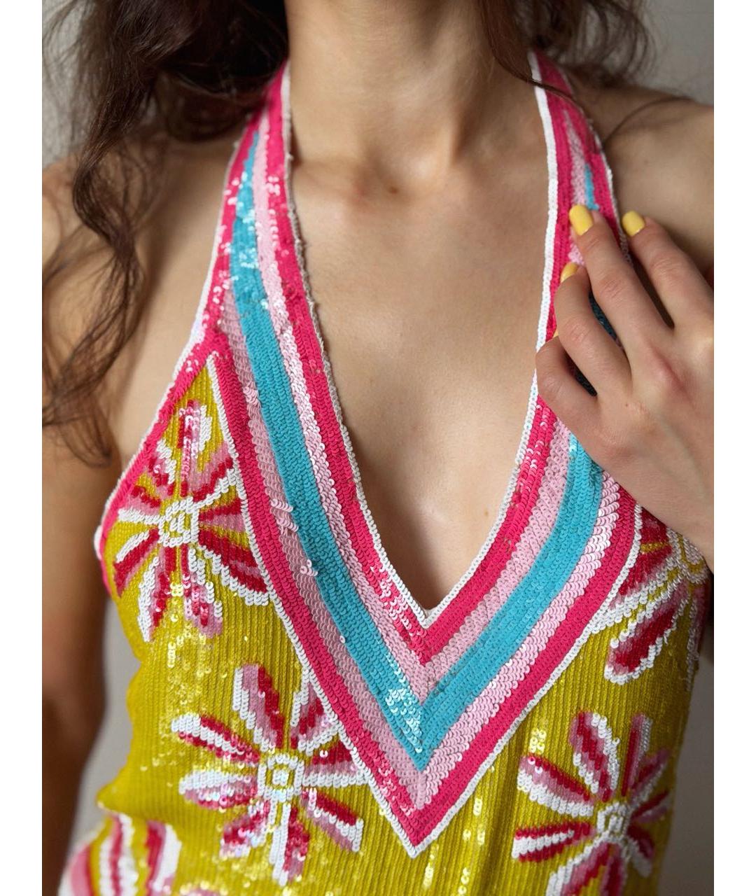 BLUMARINE Желтое шелковое коктейльное платье, фото 7