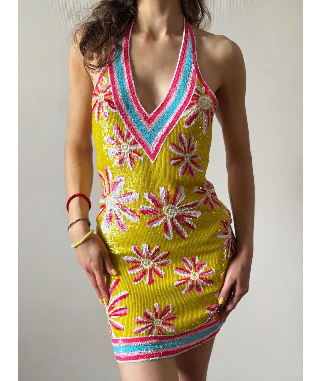 BLUMARINE Желтое шелковое коктейльное платье, фото 5