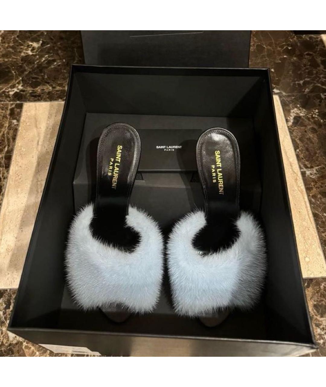 SAINT LAURENT Голубые мюли, фото 7