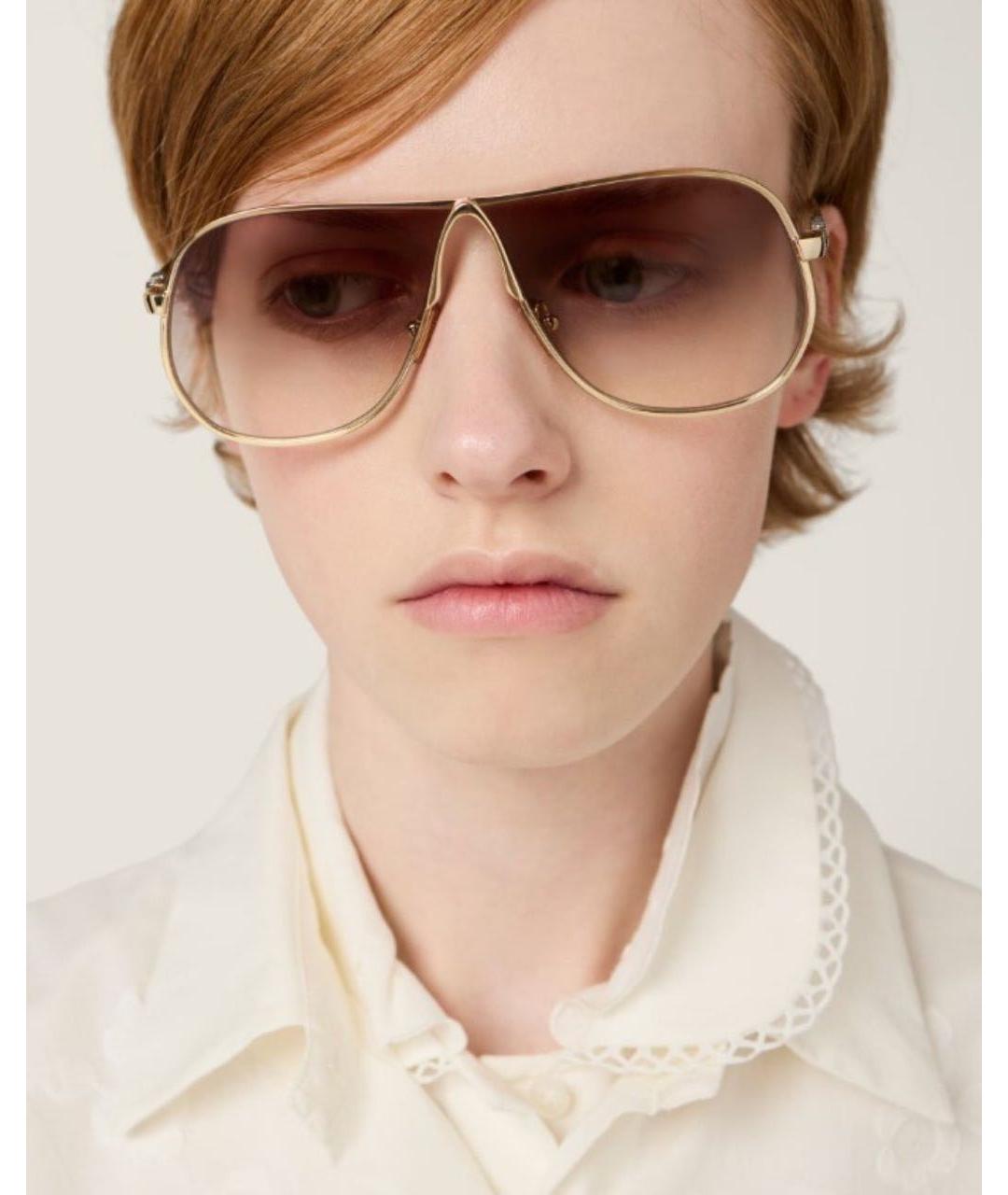 MIU MIU Бежевые металлические солнцезащитные очки, фото 7