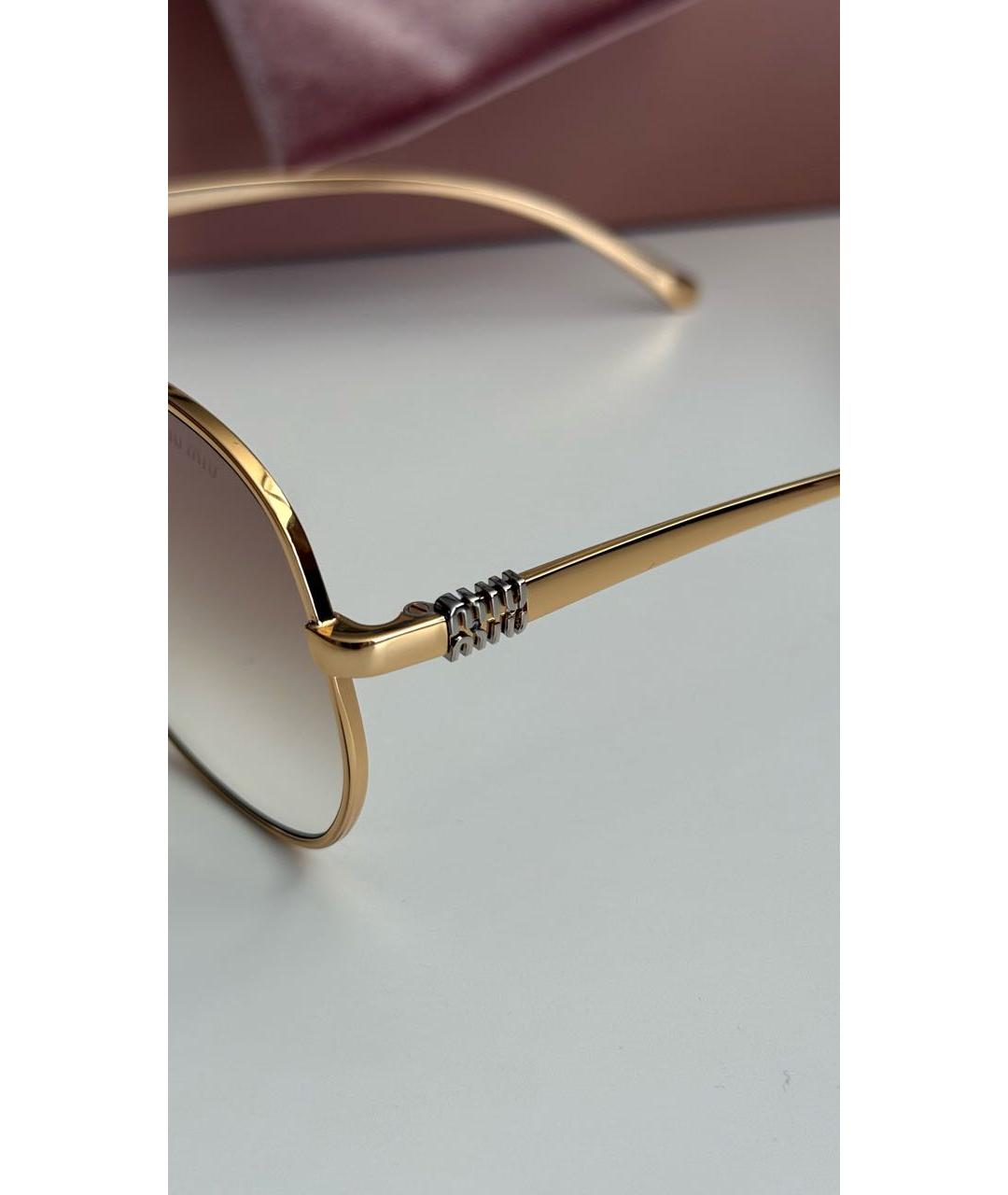 MIU MIU Бежевые металлические солнцезащитные очки, фото 4