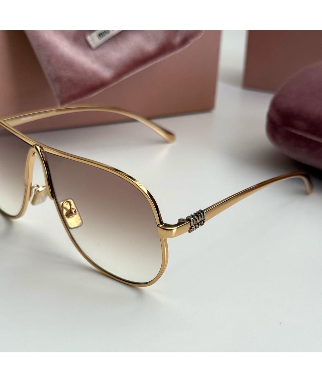 MIU MIU Бежевые металлические солнцезащитные очки, фото 3