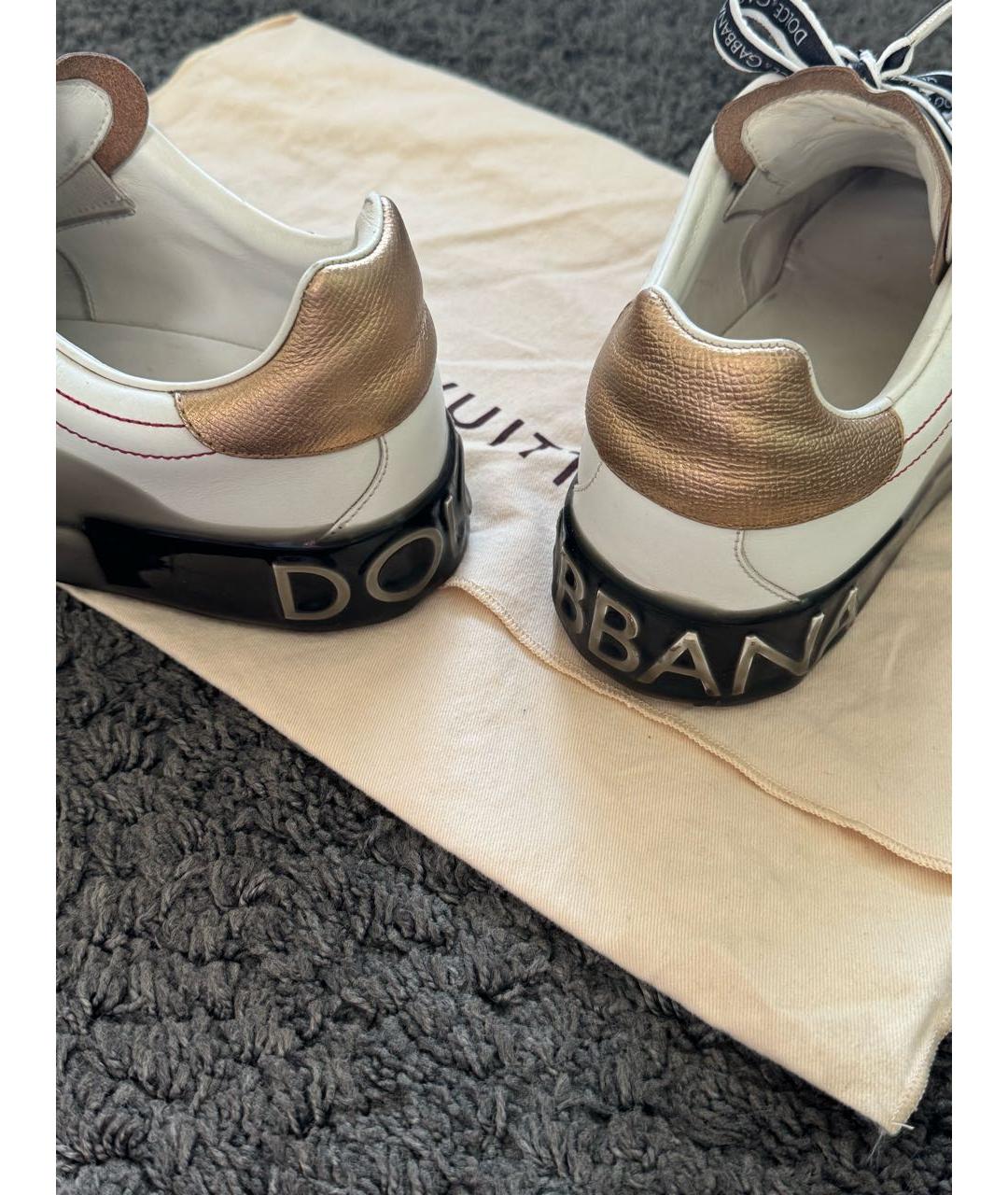 DOLCE&GABBANA Белые кожаные низкие кроссовки / кеды, фото 3