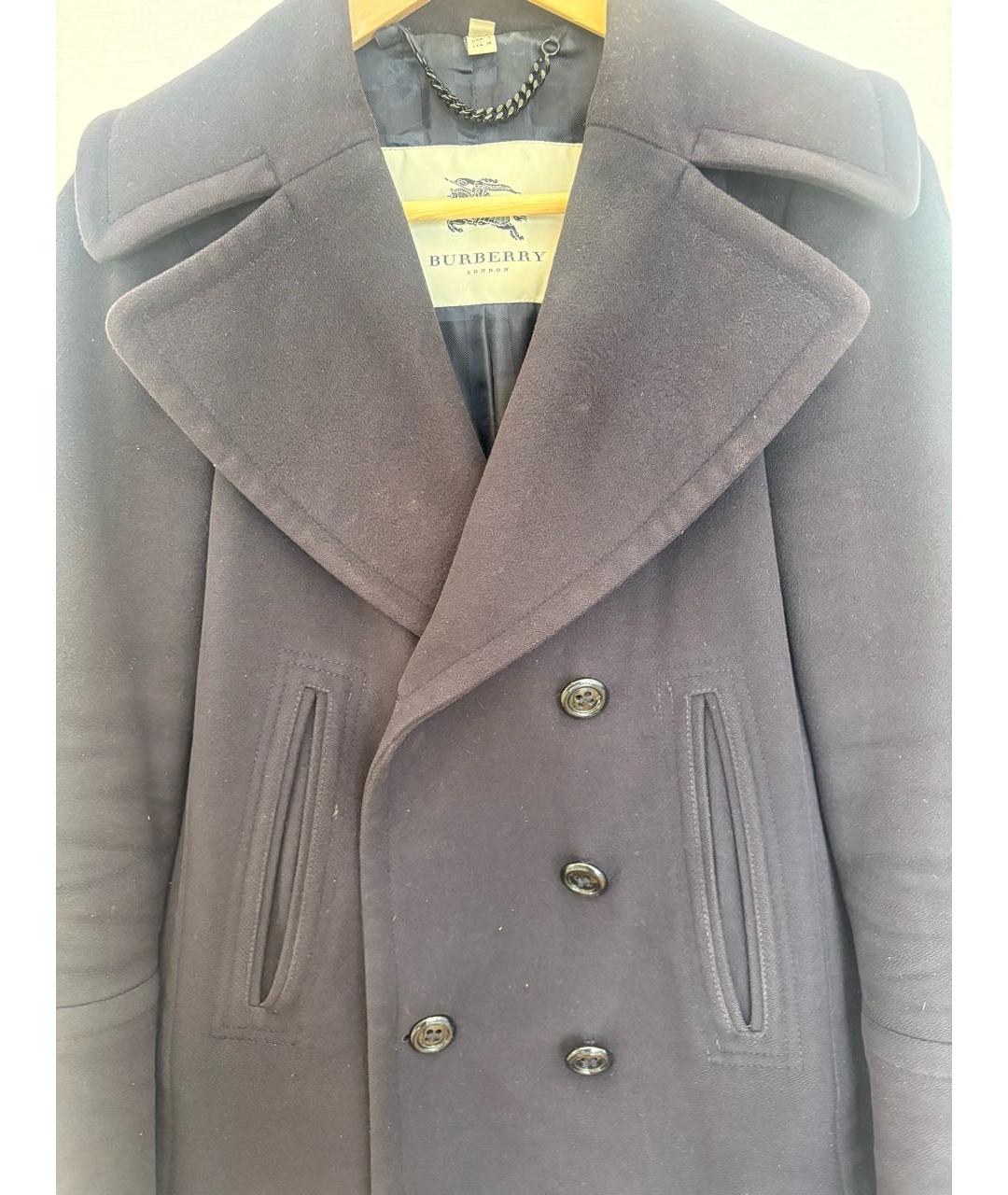BURBERRY Темно-синее шерстяное пальто, фото 4