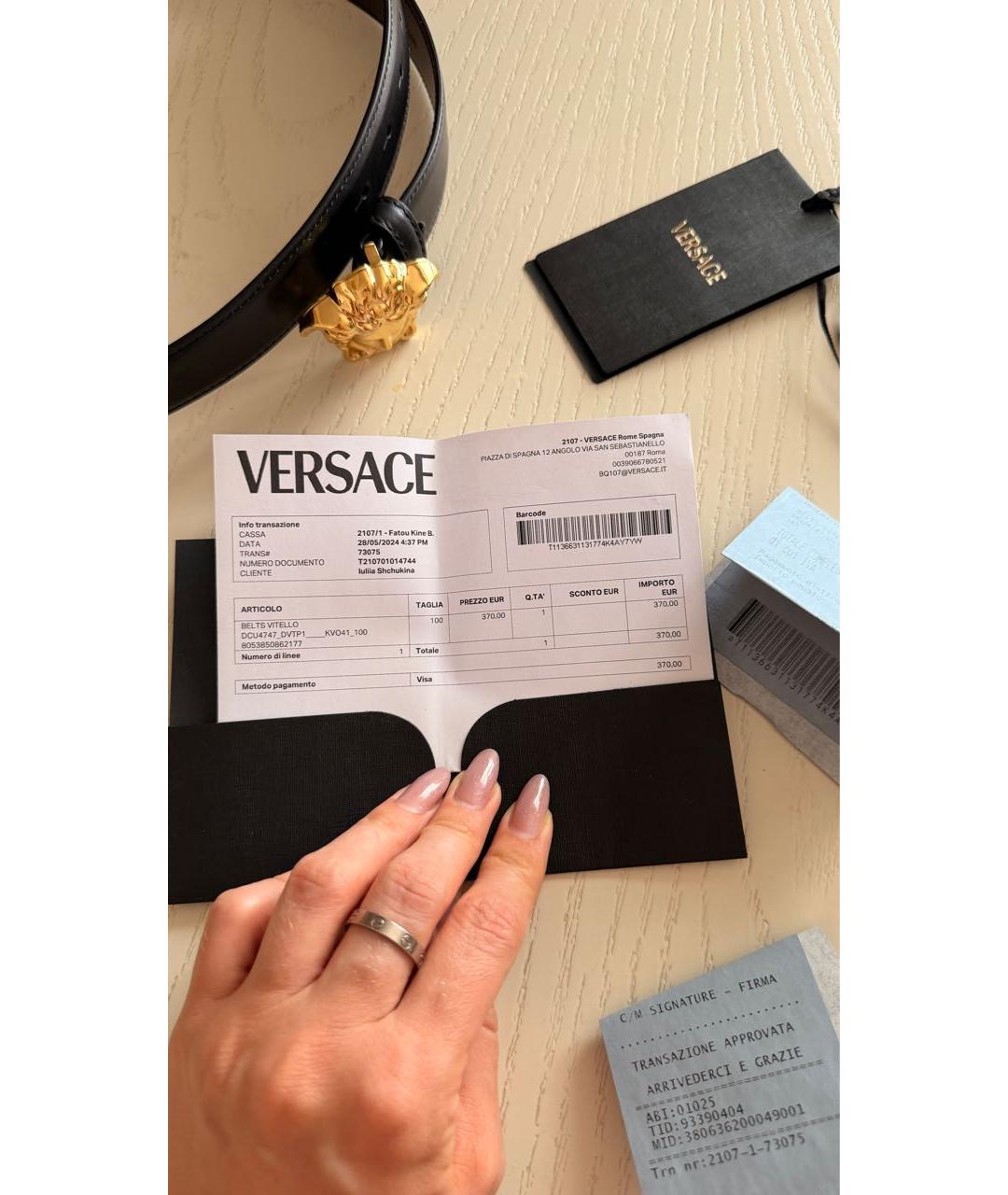 VERSACE Черный кожаный ремень, фото 4