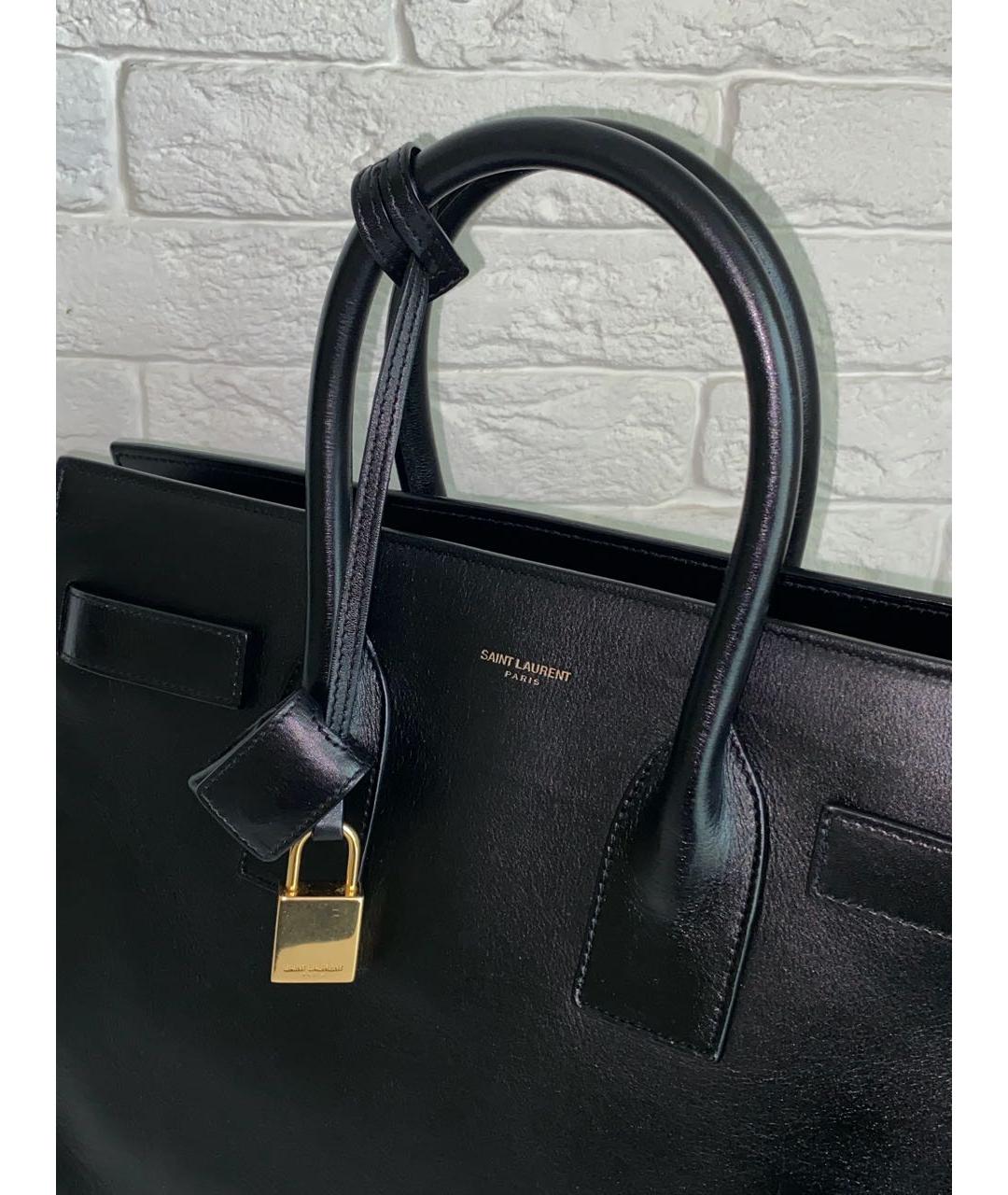 SAINT LAURENT Черная кожаная сумка с короткими ручками, фото 5