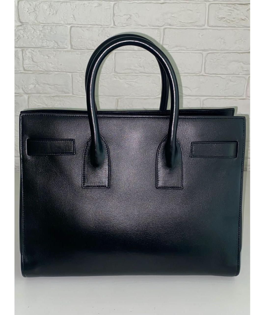 SAINT LAURENT Черная кожаная сумка с короткими ручками, фото 2