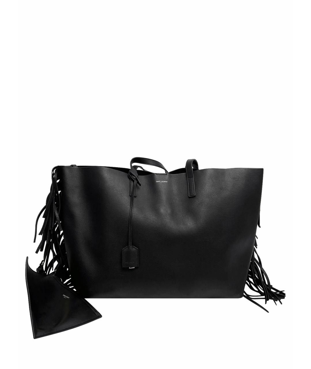 SAINT LAURENT Черная кожаная сумка тоут, фото 1