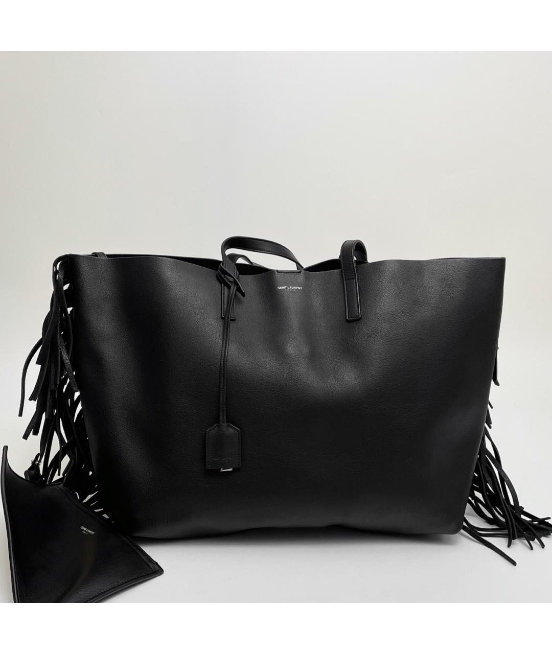 SAINT LAURENT Черная кожаная сумка тоут, фото 10