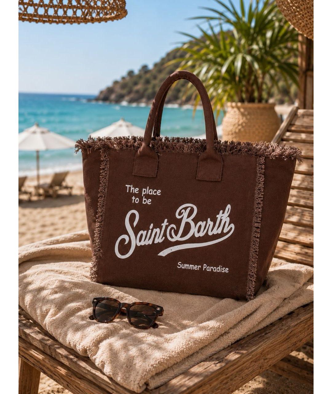 MC2 SAINT BARTH Коричневая хлопковая пляжная сумка, фото 5
