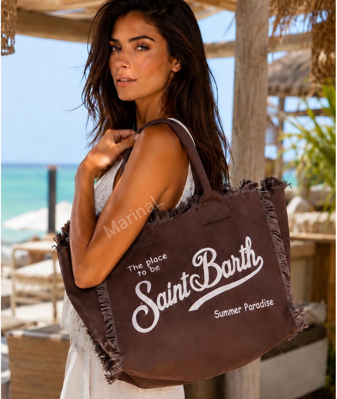 MC2 SAINT BARTH Коричневая хлопковая пляжная сумка, фото 3