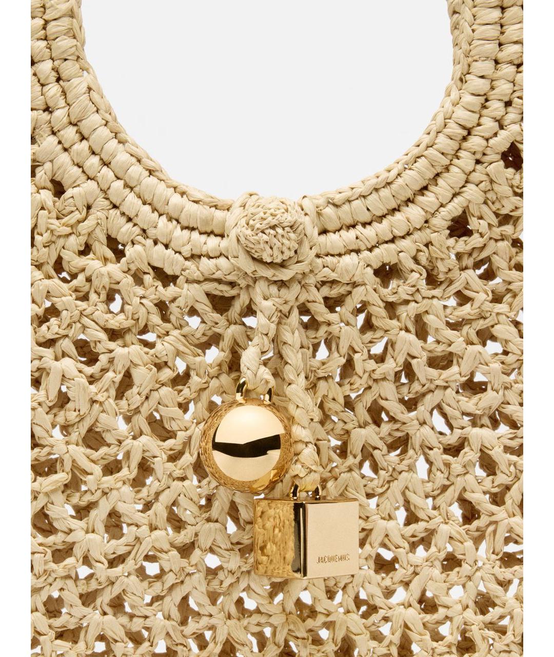 JACQUEMUS Бежевая плетеная пляжная сумка, фото 4
