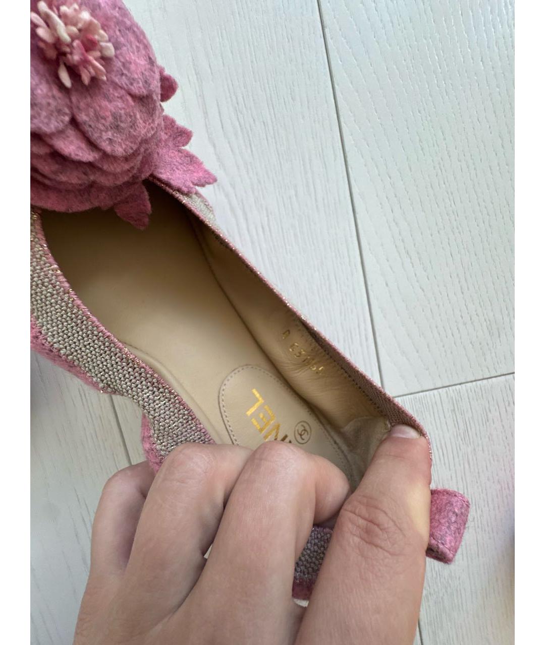 CHANEL Розовые текстильные балетки, фото 5