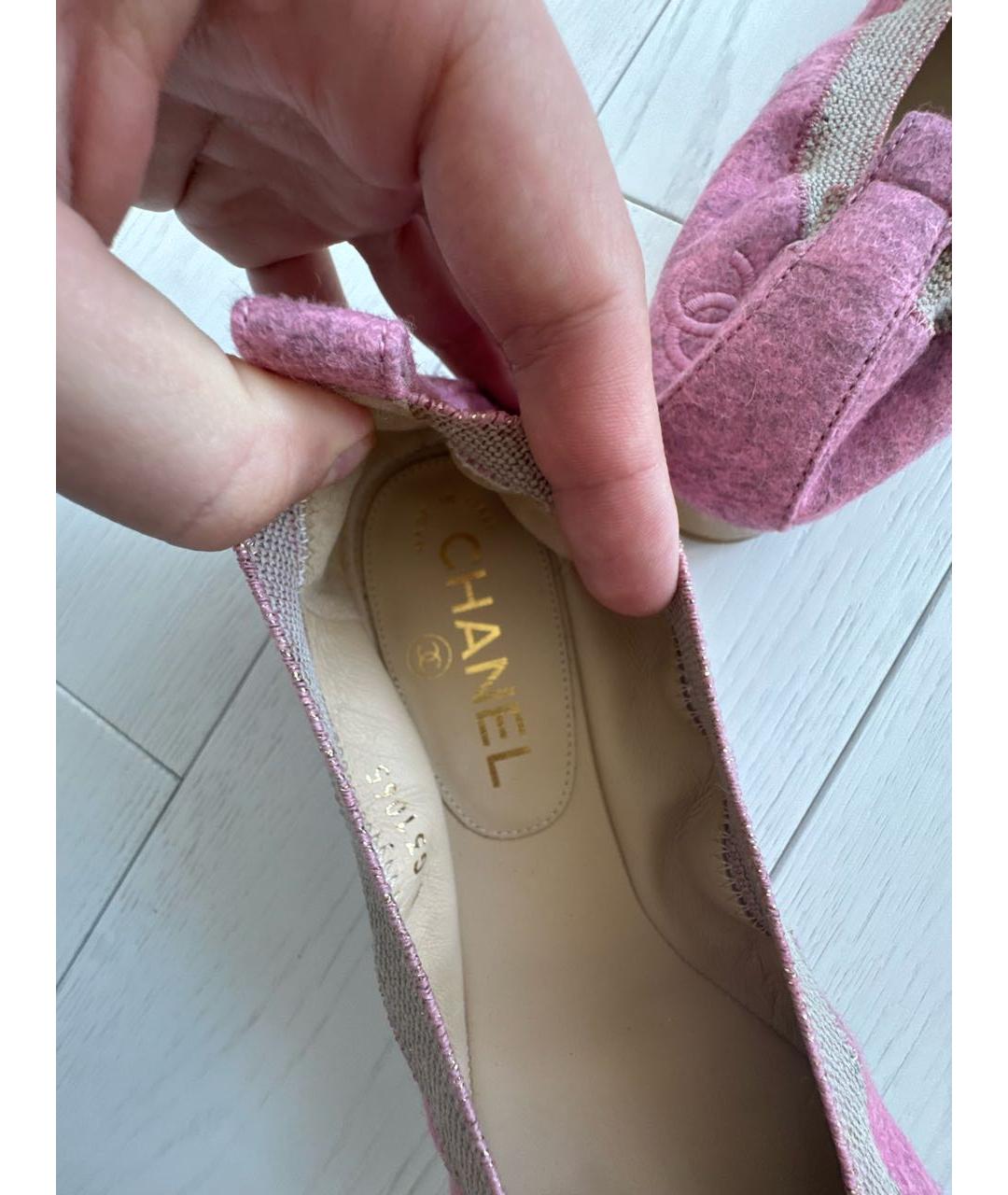 CHANEL Розовые текстильные балетки, фото 6