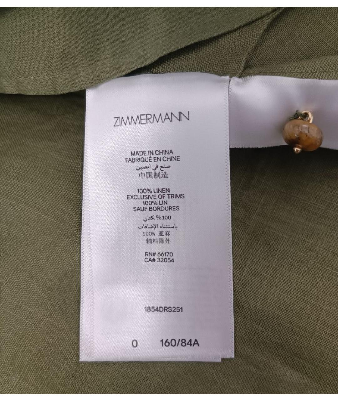 ZIMMERMANN Хаки льняное повседневное платье, фото 4
