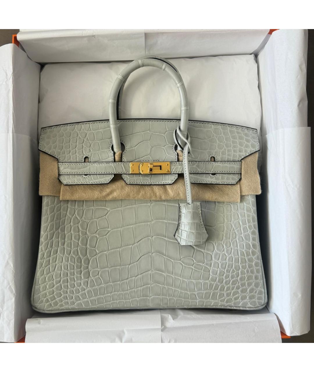 HERMES Голубая сумка с короткими ручками из экзотической кожи, фото 3