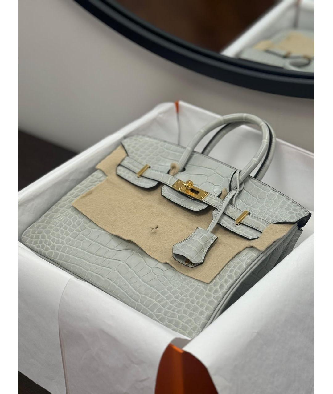 HERMES Голубая сумка с короткими ручками из экзотической кожи, фото 2