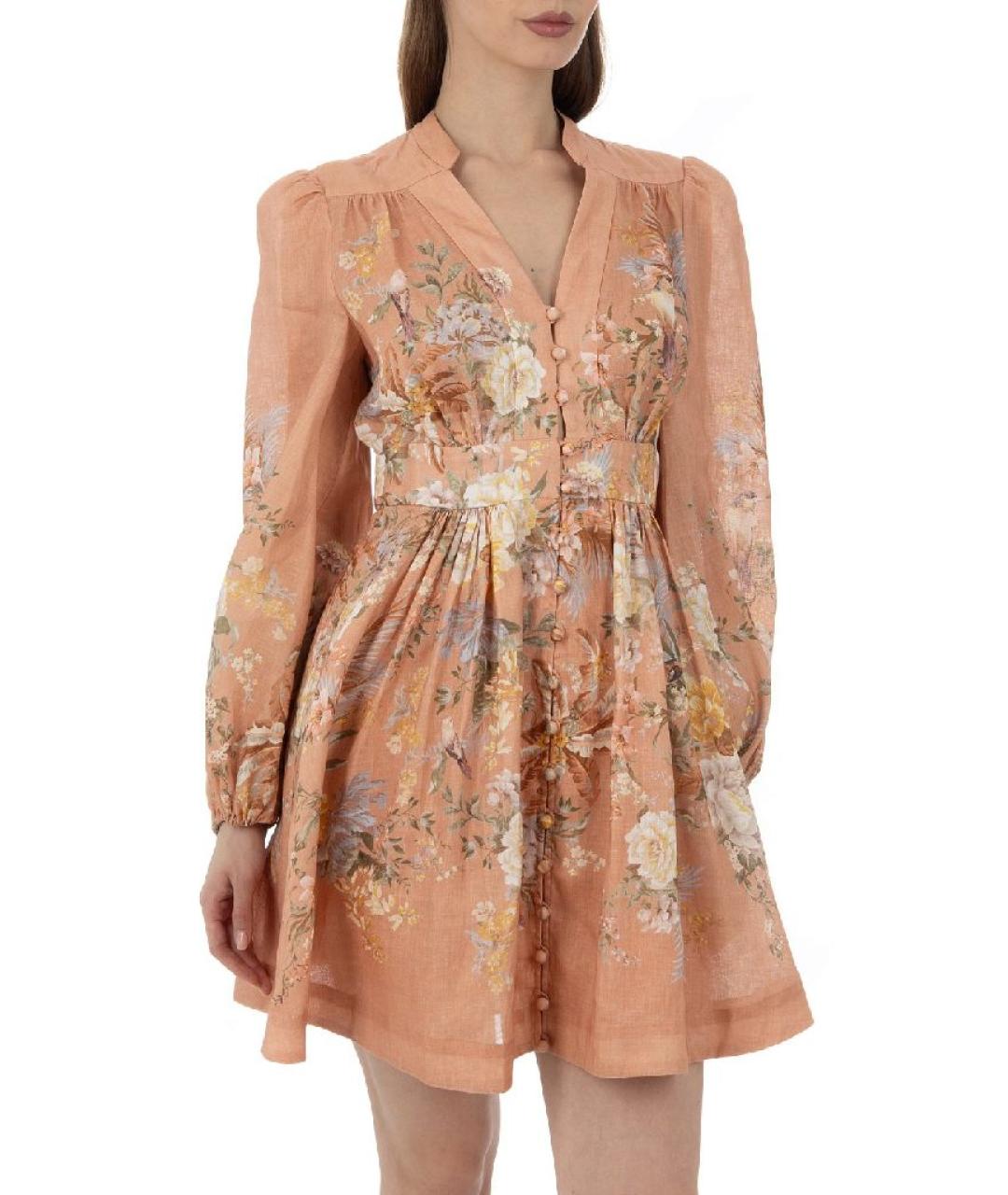 ZIMMERMANN Коралловое льняное повседневное платье, фото 5