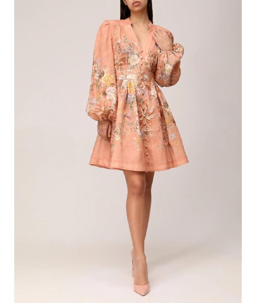 ZIMMERMANN Коралловое льняное повседневное платье, фото 7