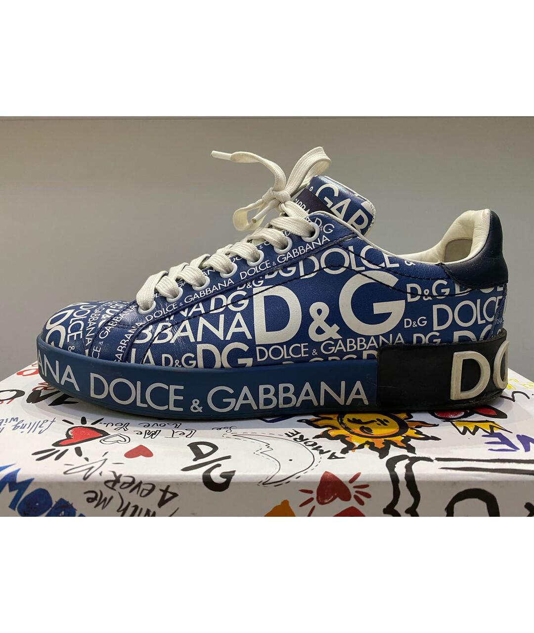 DOLCE&GABBANA Синие кожаные кроссовки, фото 8