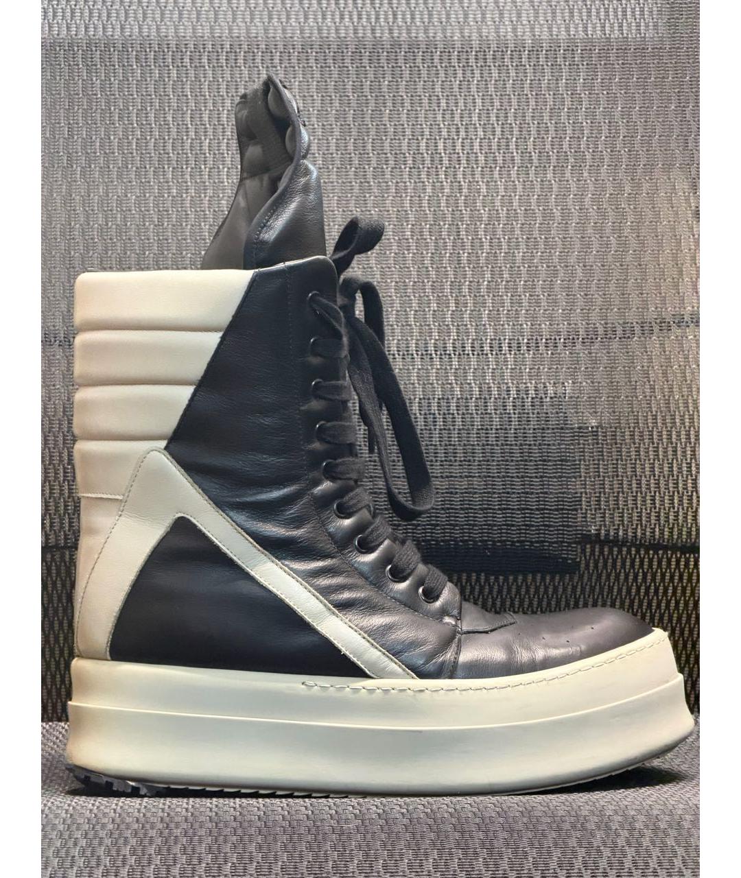 RICK OWENS Черные кожаные высокие кроссовки / кеды, фото 1