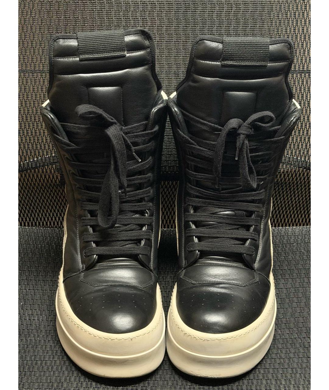 RICK OWENS Черные кожаные высокие кроссовки / кеды, фото 2