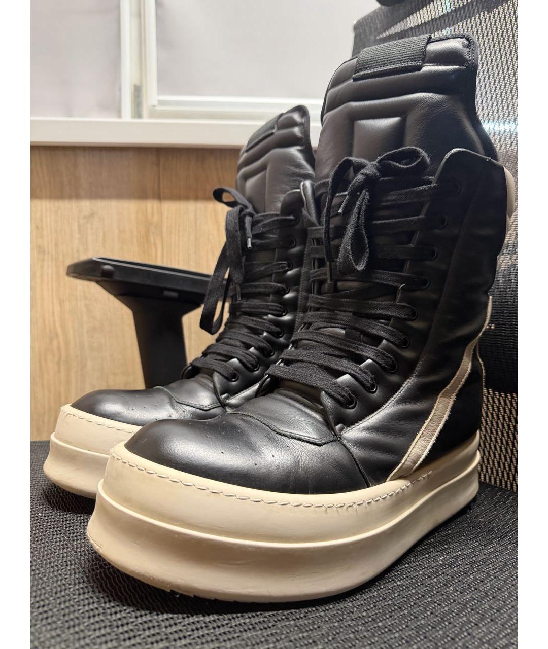 RICK OWENS Черные кожаные высокие кроссовки / кеды, фото 3