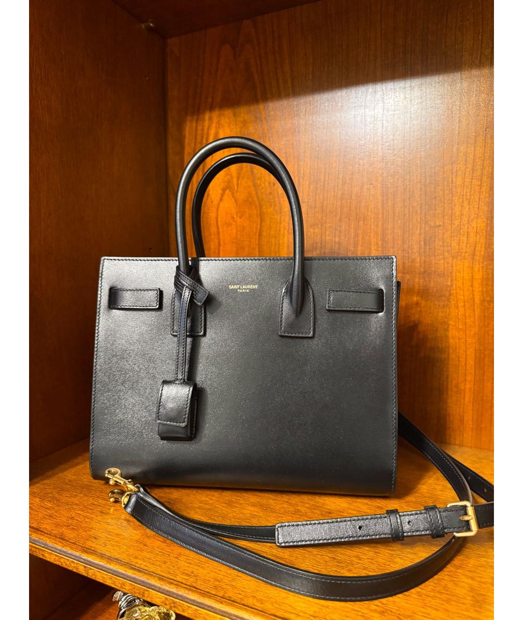 SAINT LAURENT Черная кожаная сумка тоут, фото 1