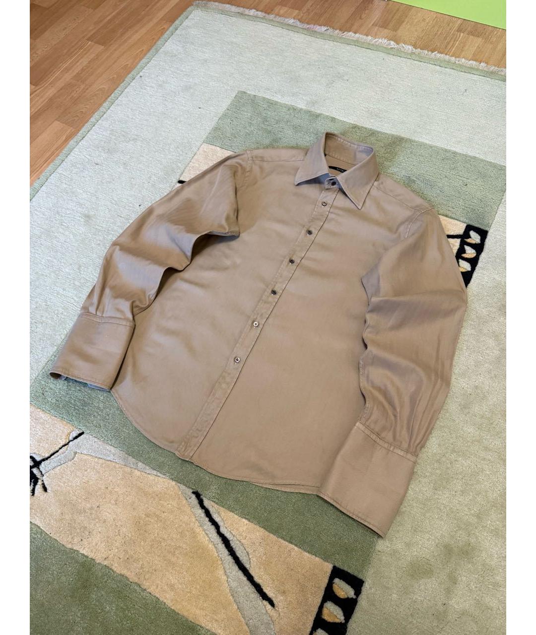 GUCCI Бежевая хлопковая классическая рубашка, фото 4