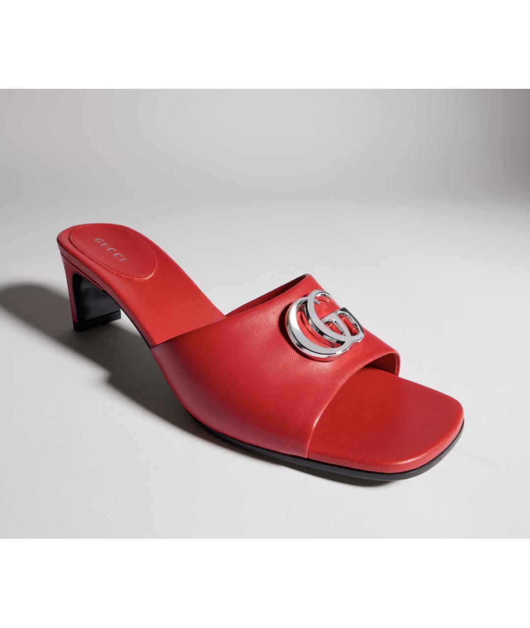 GUCCI Красные кожаные мюли, фото 3