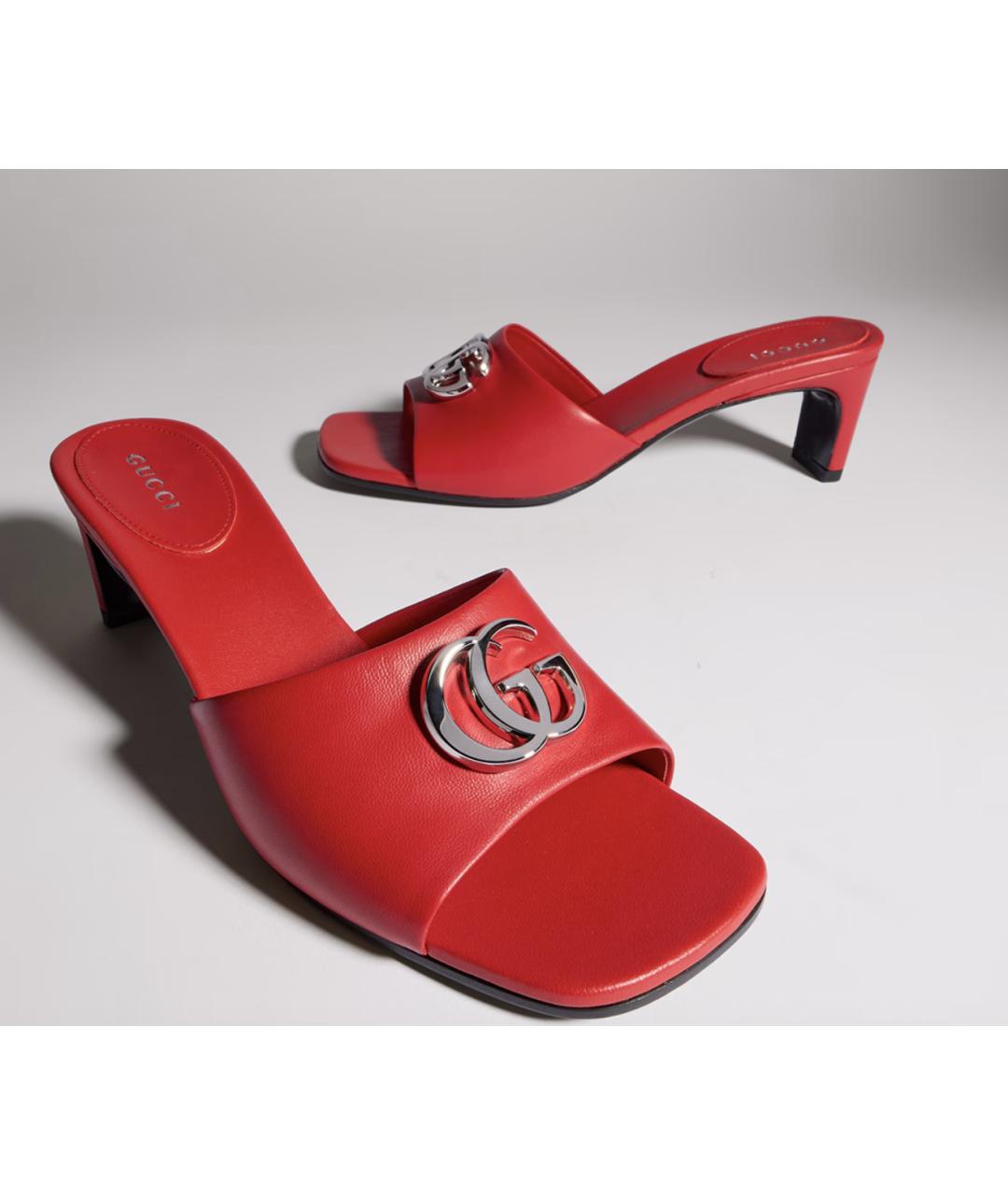 GUCCI Красные кожаные мюли, фото 2
