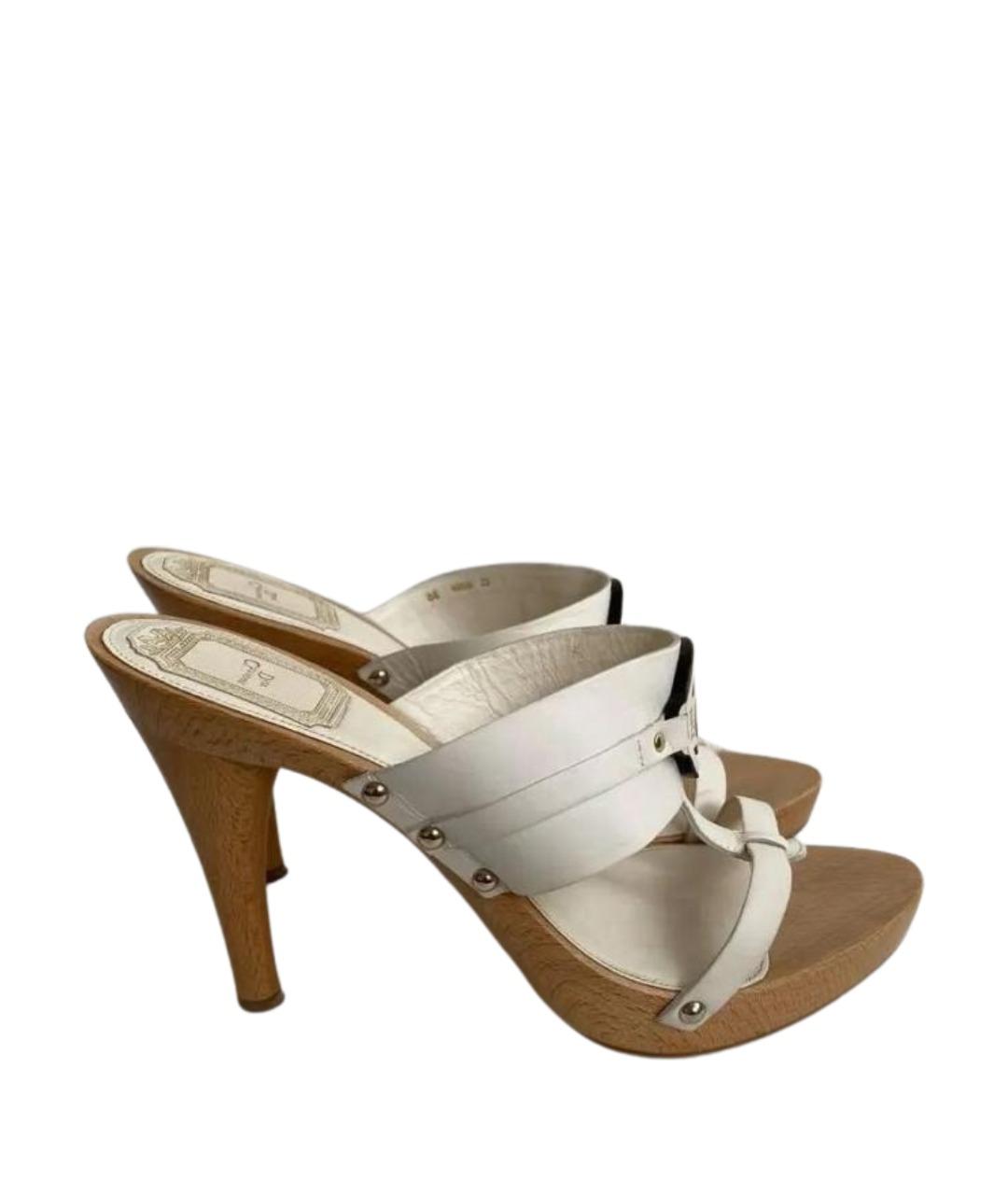 CHRISTIAN DIOR Белые кожаные сабо, фото 1